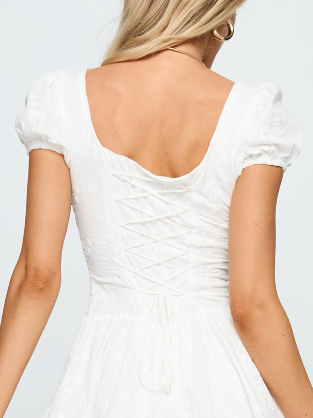 NEW Princess Polly Lethia Corset Mini Dress White Puff Sleeve Lace Up Cotton - Picture 4 of 11